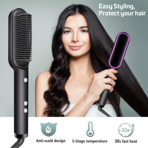 2 in 1 Hair Straightener Comb & Curler Electric Heated Hair Styler Tool